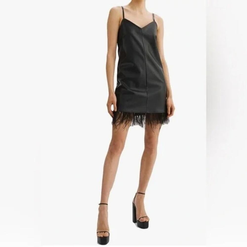 NWT Lamarque Mollie Vegan Leather Feather Mini Dress Size Large
